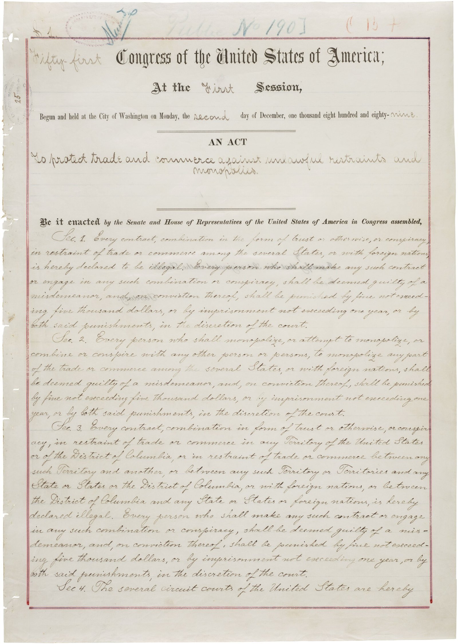 Sherman Antitrust Act historical image 1